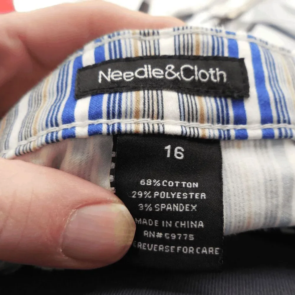 Needle & Cloth Stripe‎ Skinny Ankle Cropped Pants Sz 16 White Blue Yellow Stripe
